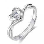 Women Fashion Jewellery Rhodium Plated Solitaire Style Adjustable Heart Finger Ring