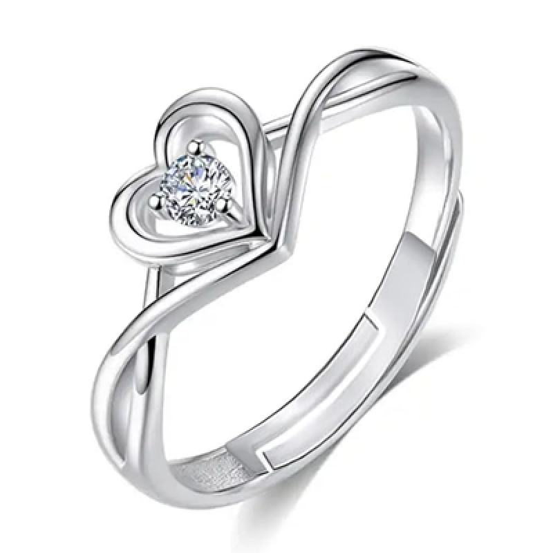 Women Fashion Jewellery Rhodium Plated Solitaire Style Adjustable Heart Finger Ring