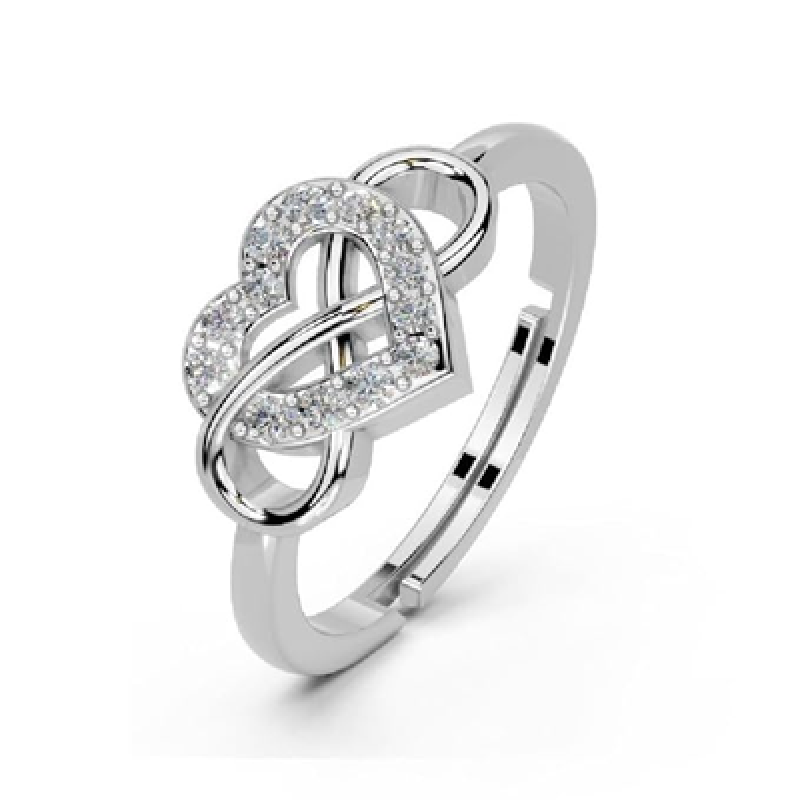 925 Pure Silver Ring for Women & Girls | CZ Adjustable Heart Ring