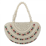Women's Multicolour Stone in Vintage Style Pearl Tote Purse Wrist Bag
