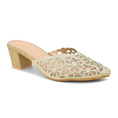 Women’s Floral Rhinestone Embellished Pointed Toe Mule Heels