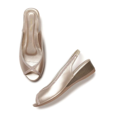 Women's Open Toe Block Heel Metallic Fashion Sandals for Everyday
