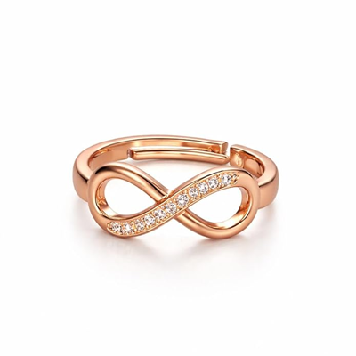 Rose Gold Plated Elegant American Diamond Studded Sparkling Adjustable Finger Ring