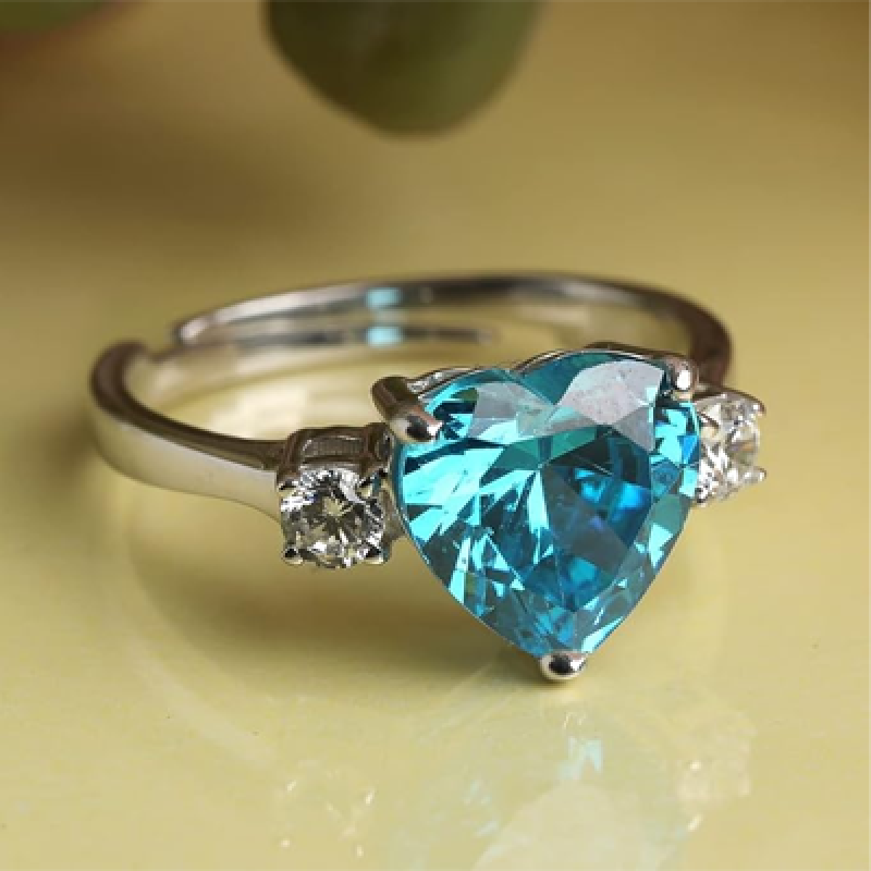 925 Silver Sky Blue Heart Pendant Earring Chain Bracelet Ring Women