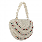 Women's Multicolour Stone in Vintage Style Pearl Tote Purse Wrist Bag
