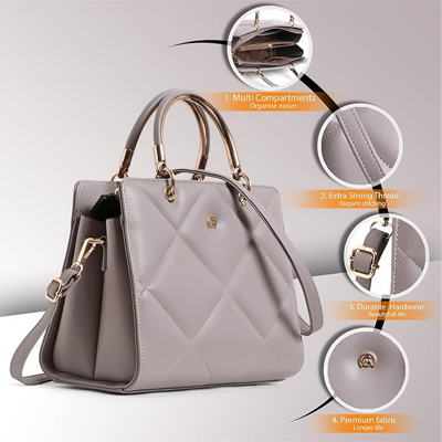 Women’s Quilted Satchel Handbag – Elegant Faux Leather Top-Handle Purse