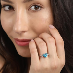 925 Silver Sky Blue Heart Pendant Earring Chain Bracelet Ring Women
