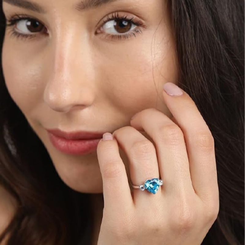 925 Silver Sky Blue Heart Pendant Earring Chain Bracelet Ring Women