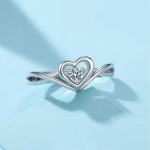 Women Fashion Jewellery Rhodium Plated Solitaire Style Adjustable Heart Finger Ring
