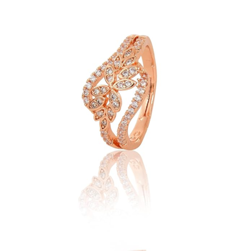 Rose Gold Plated Elegant American Diamond Studded Sparkling Adjustable Finger Ring