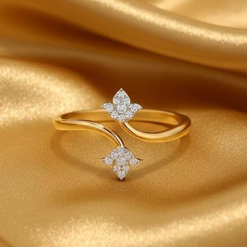 Cubic Zirconia Adjustable Golden Lotus Design Ring