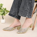 Women’s Floral Rhinestone Embellished Pointed Toe Mule Heels