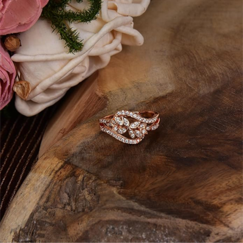 Rose Gold Plated Elegant American Diamond Studded Sparkling Adjustable Finger Ring