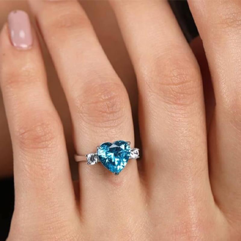 925 Silver Sky Blue Heart Pendant Earring Chain Bracelet Ring Women