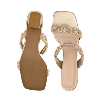 "Embellished PU Party Block Sandals "