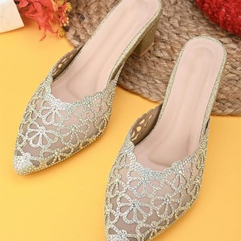 Women’s Floral Rhinestone Embellished Pointed Toe Mule Heels